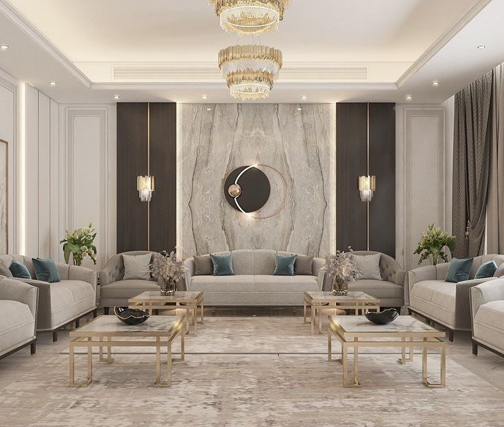 مهندس مقاولات يشرف على أعمال ترميم وتشطيب داخلي لصالة شقة سكنية مودرن في القطيف